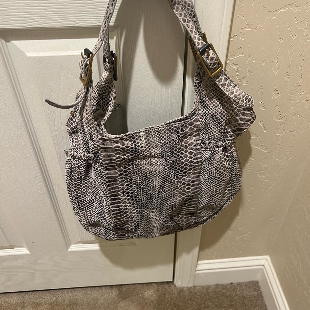 Elliott Lucca Gray Shoulder Bag with Snakeskin Print
